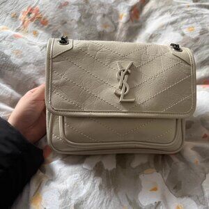 YSL White Niki Small Messenger Bag
